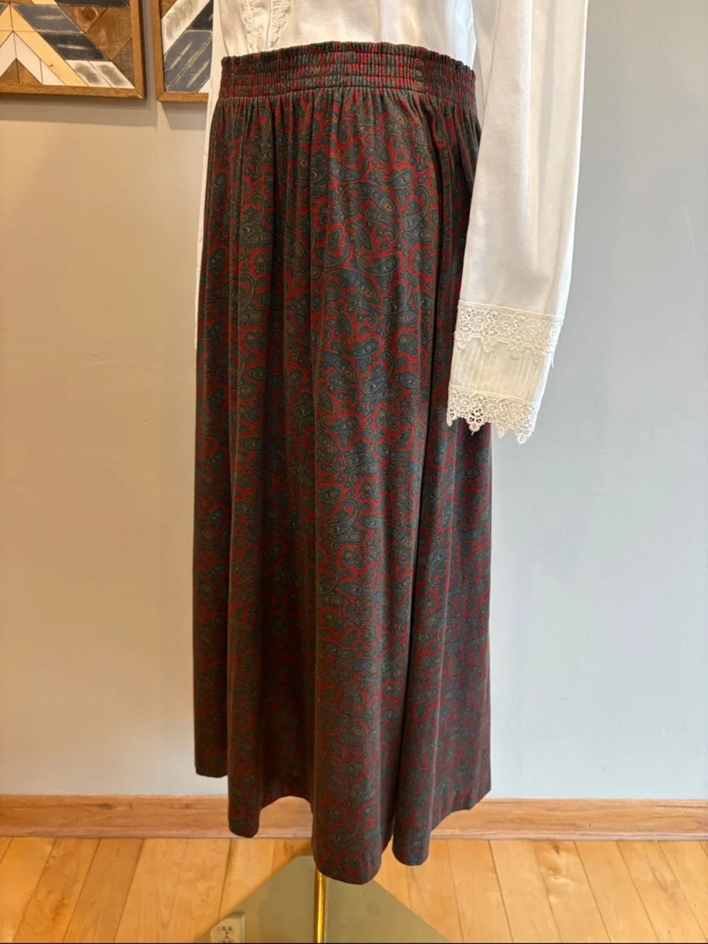 Vintage Ralph Lauren Blue Label 90s Cotton Stretch Paisley Midi Skirt Medium - Picture 5 of 12